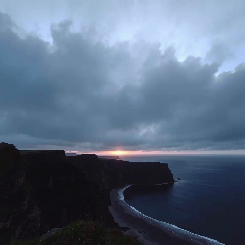 Costa asturiana bajo el cielo cubierto durante el eclipse solar del 12 de agosto de 2026