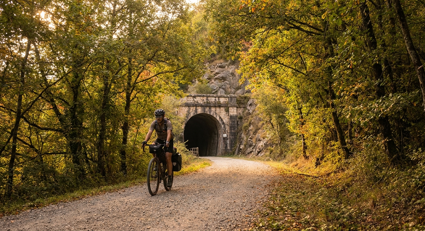 Ciclista en la Senda del Oso en septiembre